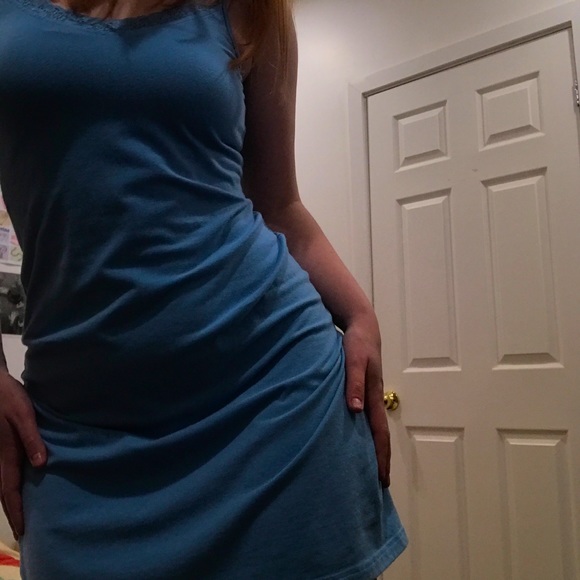 Baby blue tank dress, Lace trim, M - Picture 1 of 6